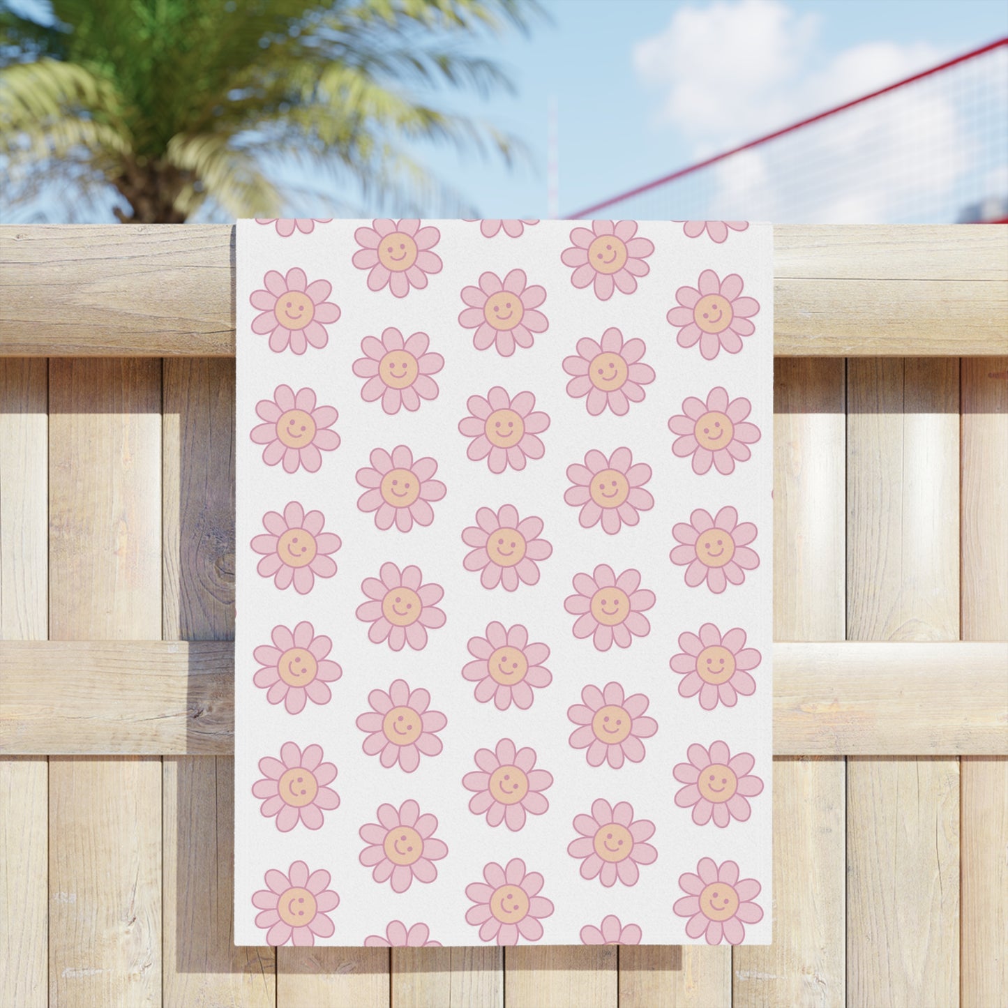 Close-up of Delulu Floral Beach Towel featuring vibrant pastel blooms, ideal for anyone who wants to wrap themselves in delusion and denial under the sun.