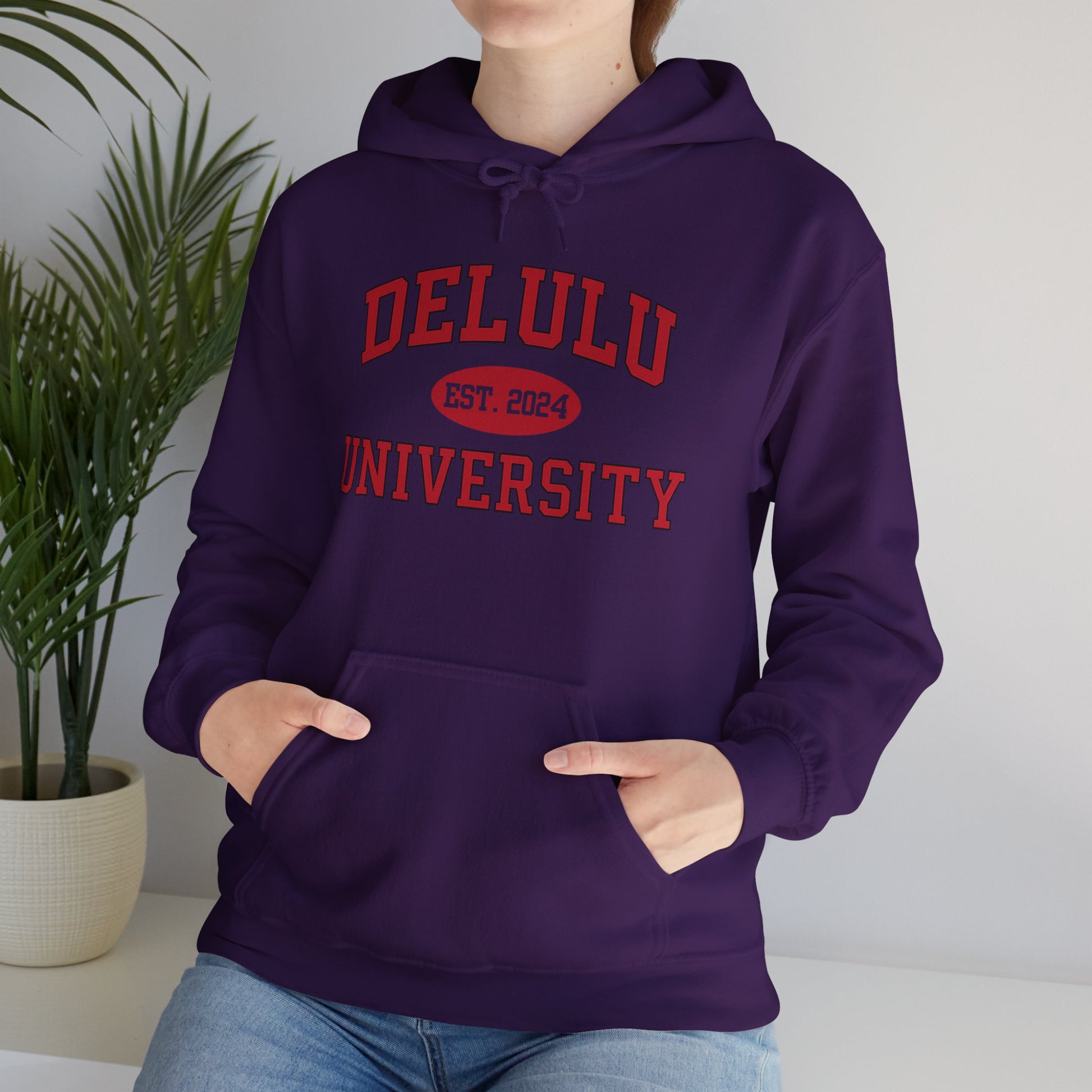 Delulu University Hoodie – Enroll in Chaos, Graduate in Vibes, adding a dash of humor to your everyday college wear in this funny college hoodie.