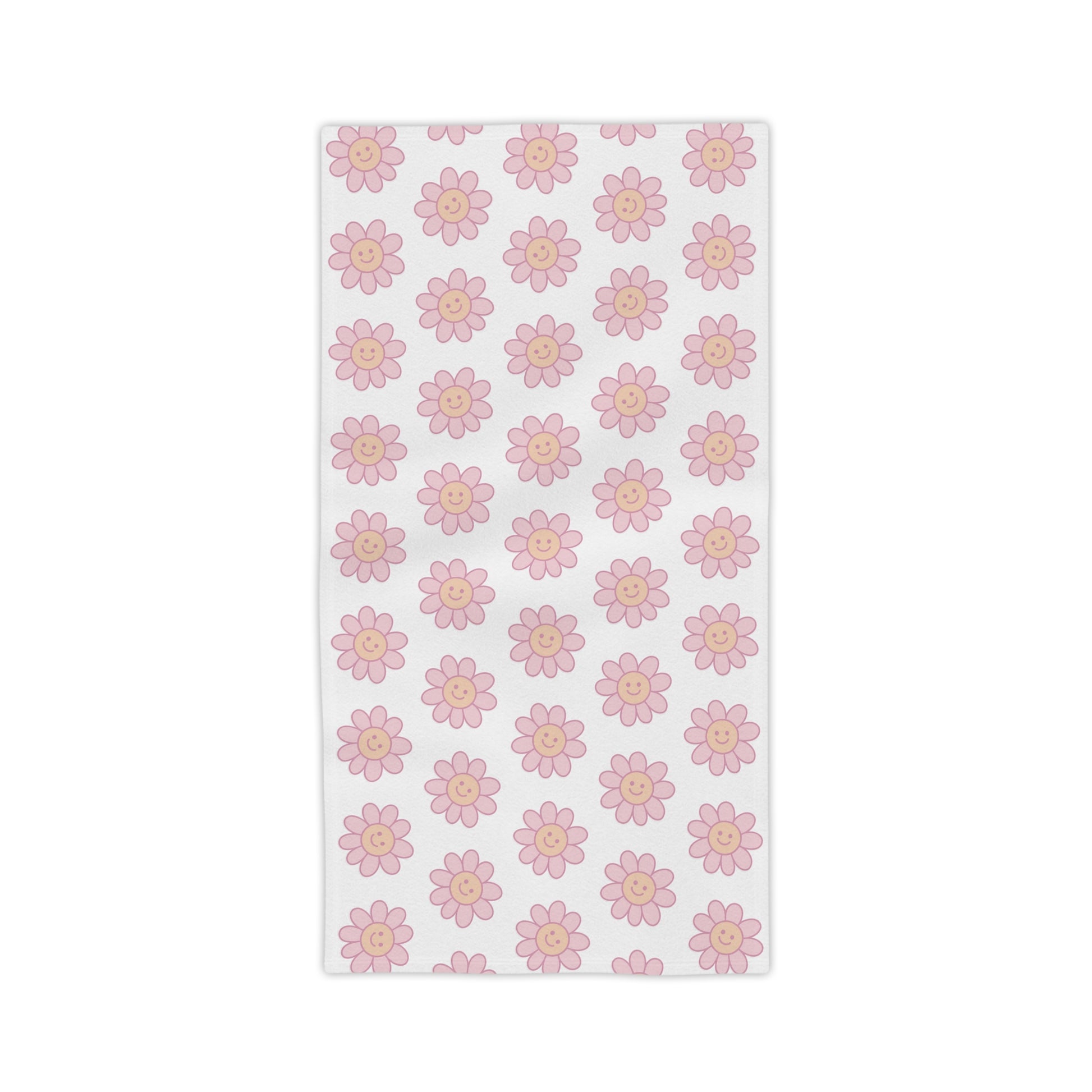 Bright and cheerful Delulu Floral Beach Towel laid out on sand, perfect for lounging in main character mode, embodying soft-girl vibes with its floral print.