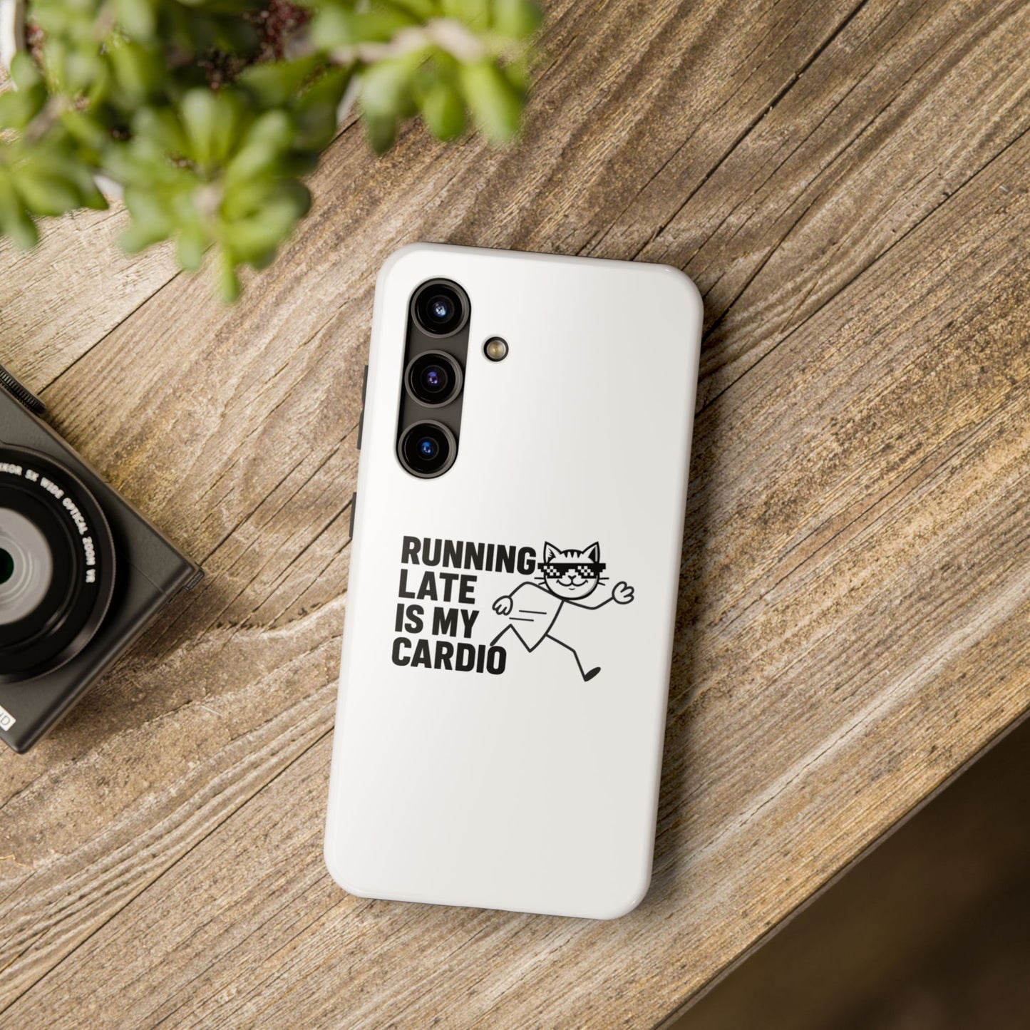 An artistic shot of the Always Late, Never Broken – SLDPK Phone Case, perfect for showing off its unique humor and design as a funny phone case.