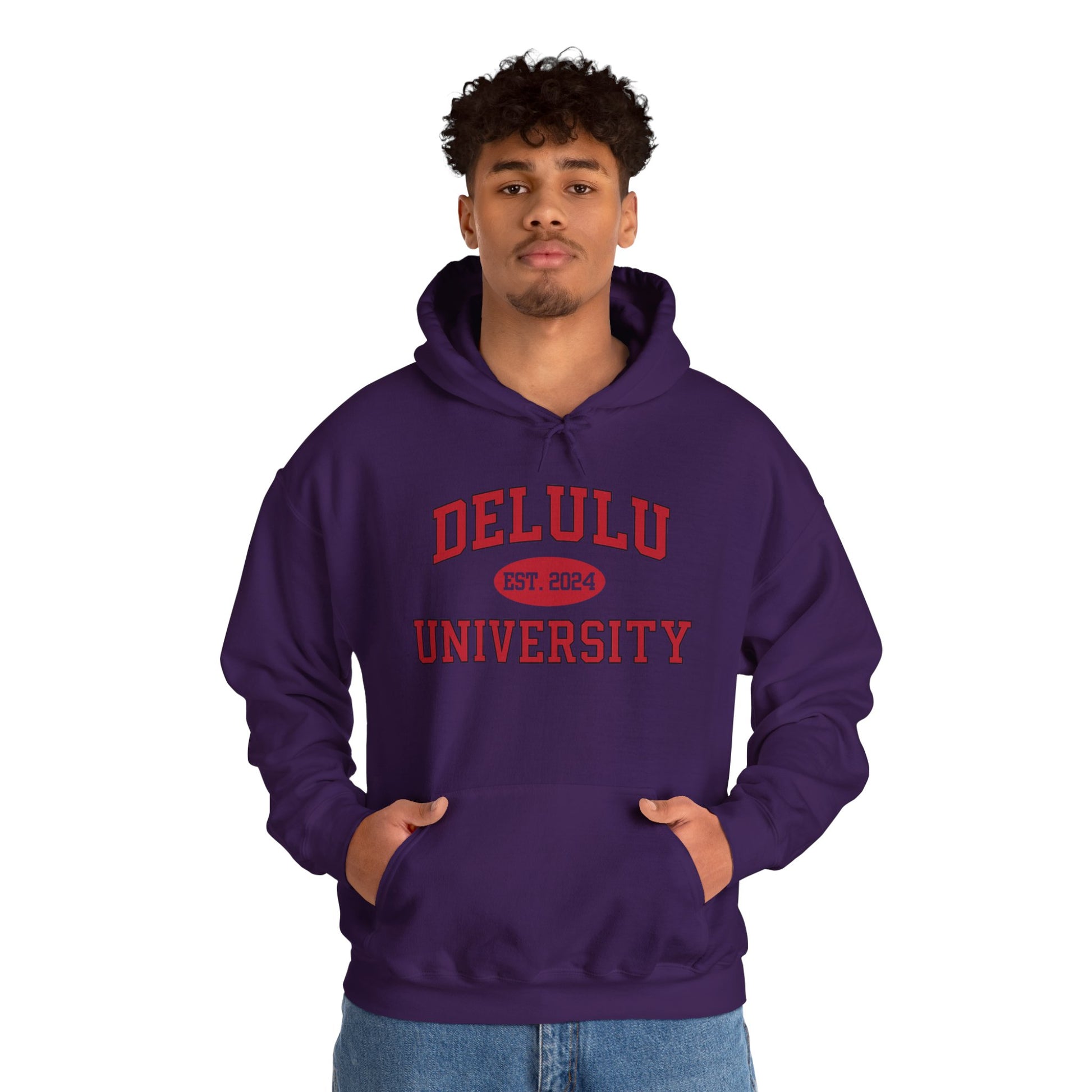 Delulu University Hoodie – Enroll in Chaos, Graduate in Vibes, a must-have funny college hoodie for those who enjoy living in delusion.