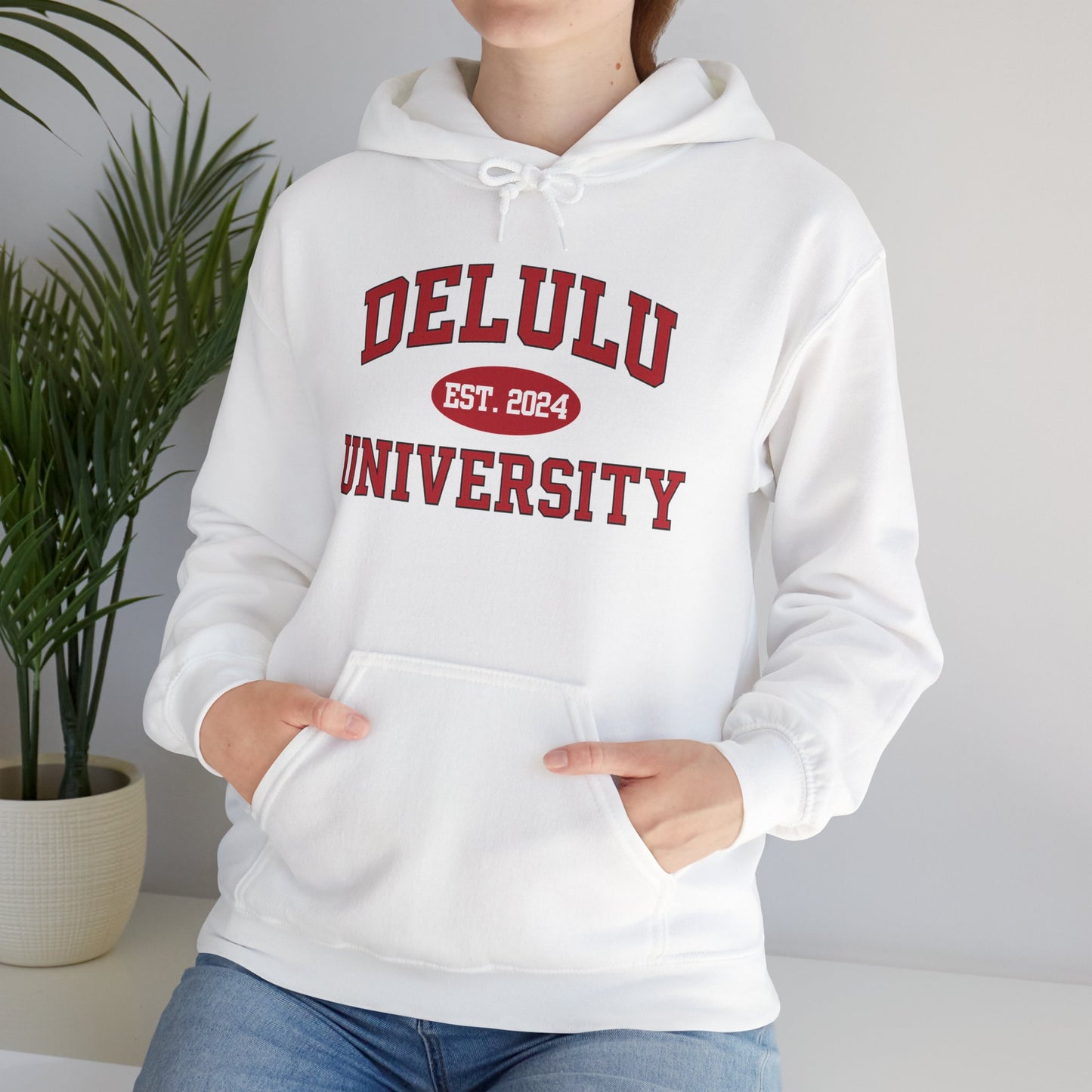 Delulu University Hoodie – Enroll in Chaos, Graduate in Vibes, a cozy and funny college hoodie for all your imaginary adventures.