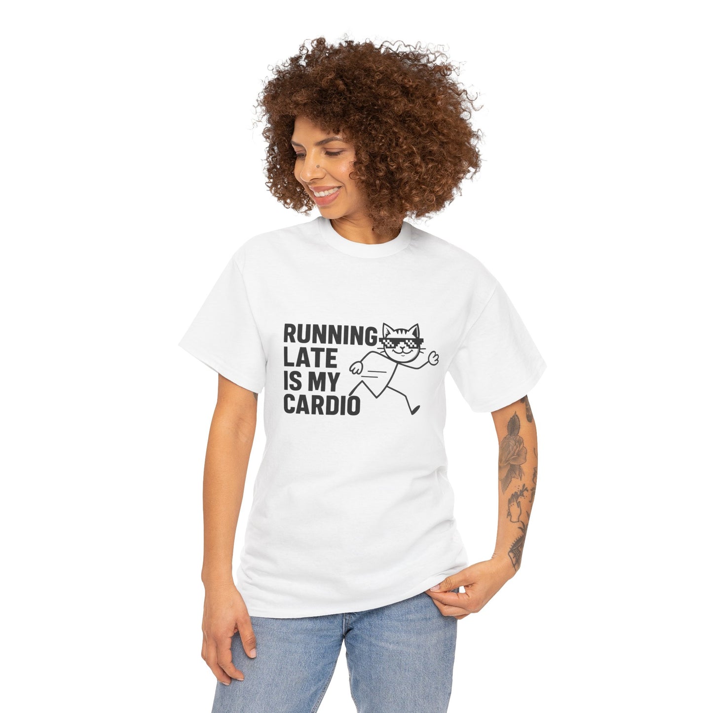 Casual shot of the Running Late Club Tee, a must-have among funny graphic t-shirts for anyone who’s chronically late.