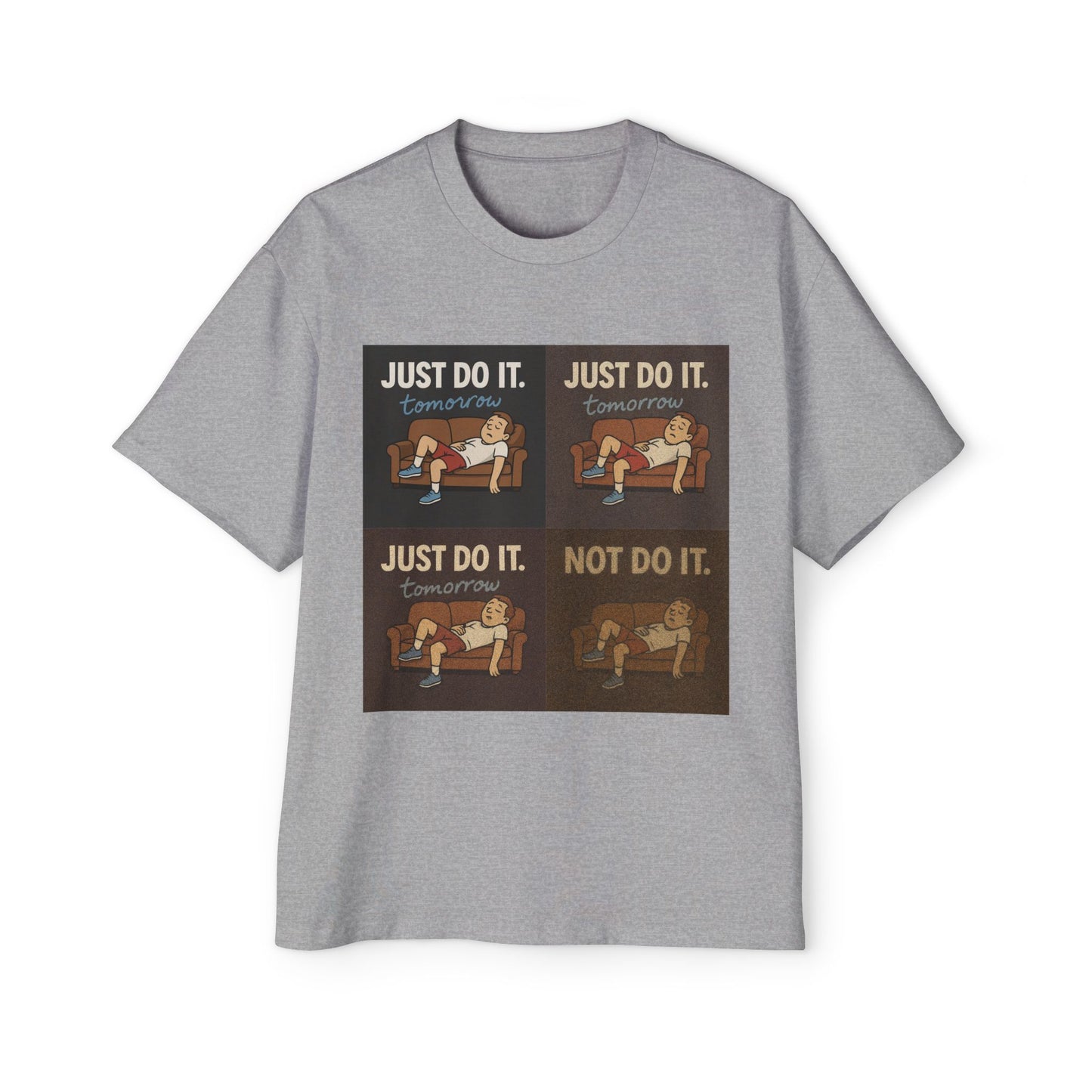 Just Do It… Tomorrow Meme Tee – For the Certified Couch Potato: A humorous oversized tee featuring a playful meme that champions procrastination in style!