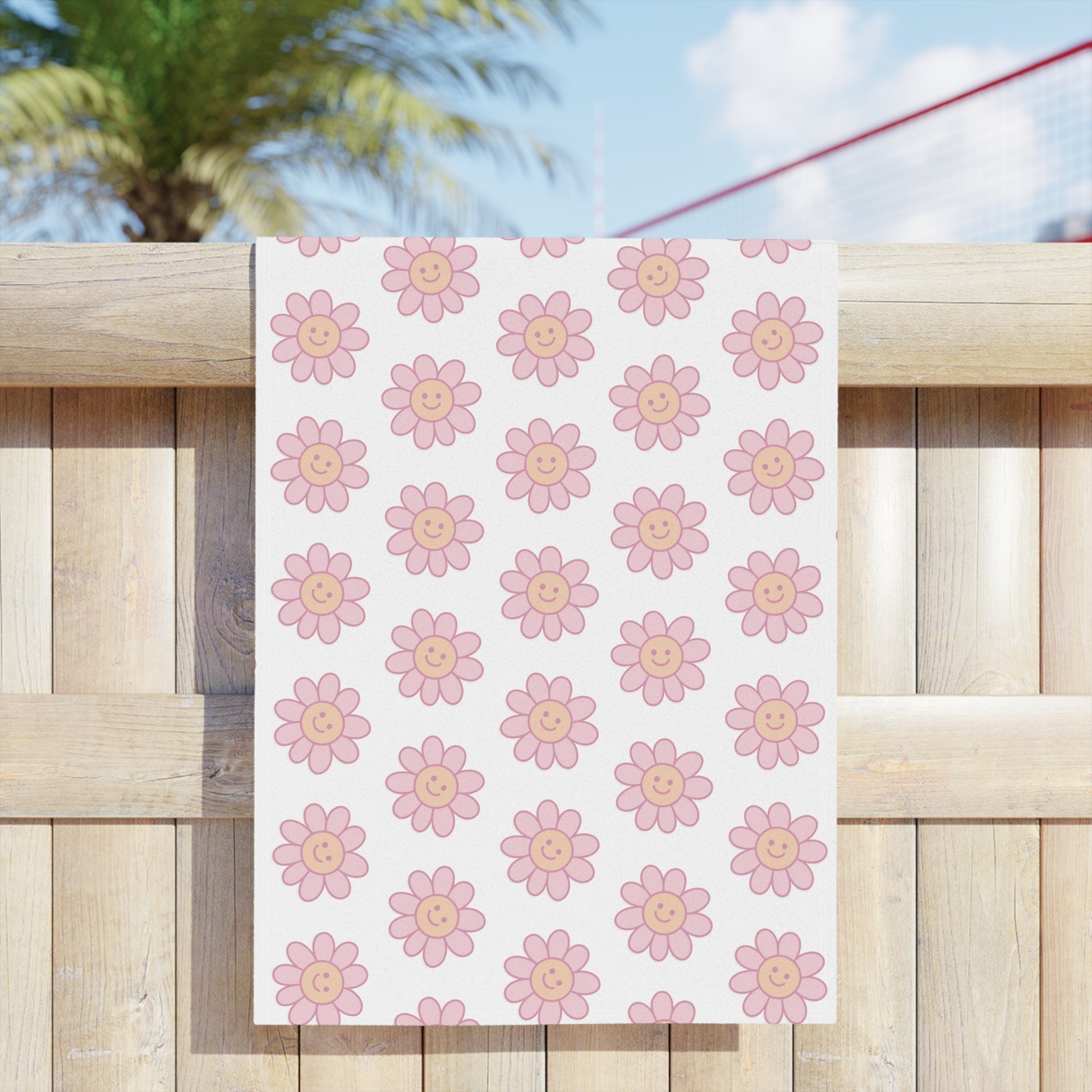 Close-up of Delulu Floral Beach Towel featuring vibrant pastel blooms, ideal for anyone who wants to wrap themselves in delusion and denial under the sun.
