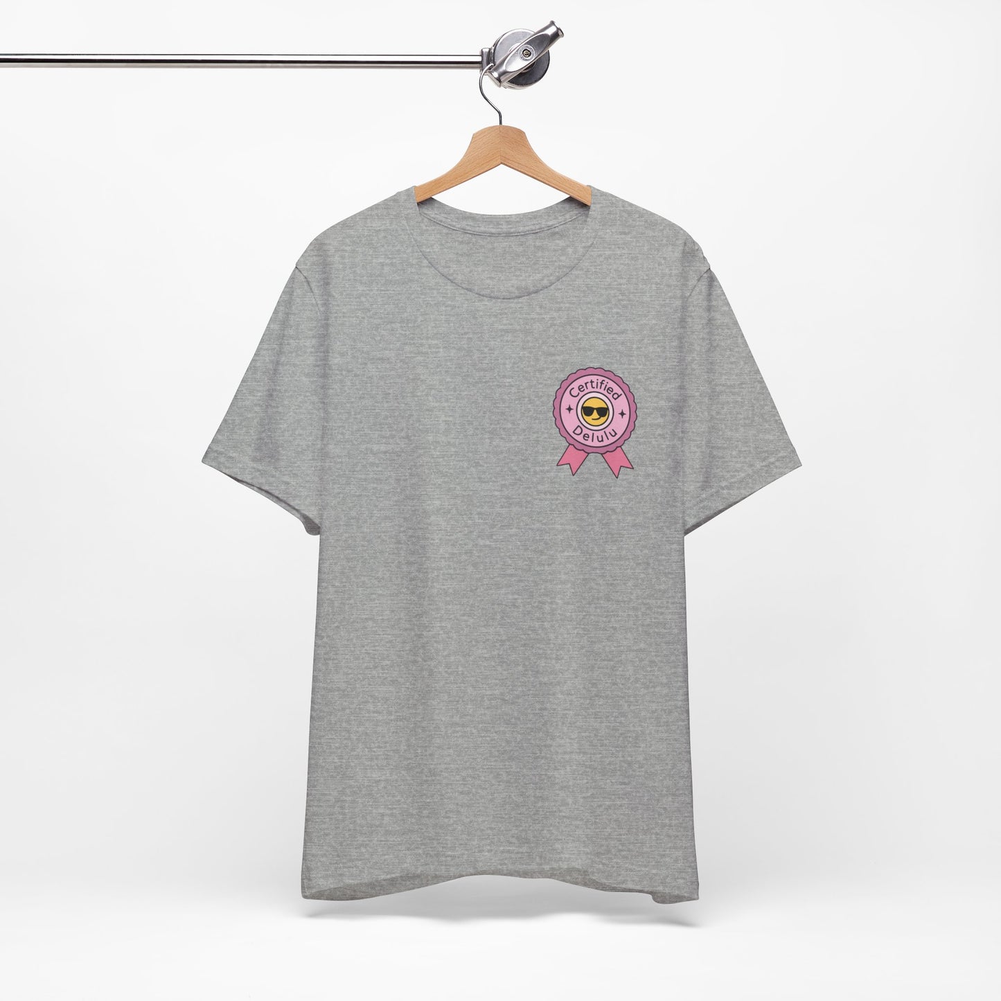 Quirky and stylish Certified Delulu Badge Unisex Tee; make a statement with this classic delulu badge shirt!