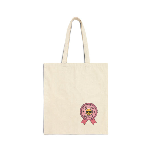 Certified Delulu Canvas Tote Bag – Carry Chaos, Casually: A humorous depiction of this stylish canvas tote bag perfect for carrying your chaotic essentials.