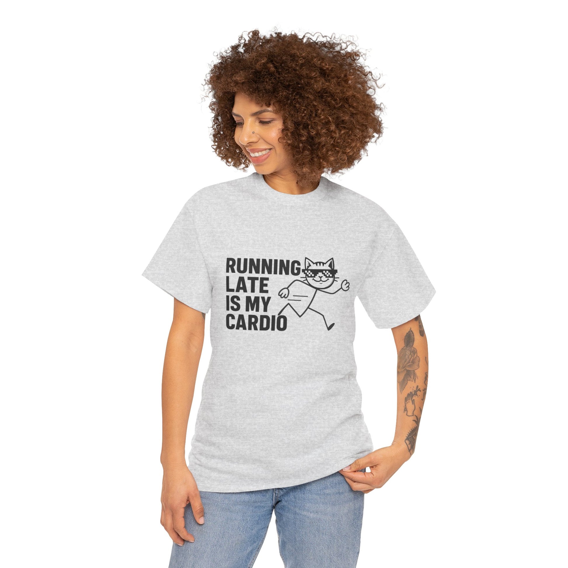 Running Late Club Tee proudly displayed, a top pick among funny graphic t-shirts for those embracing their late style.