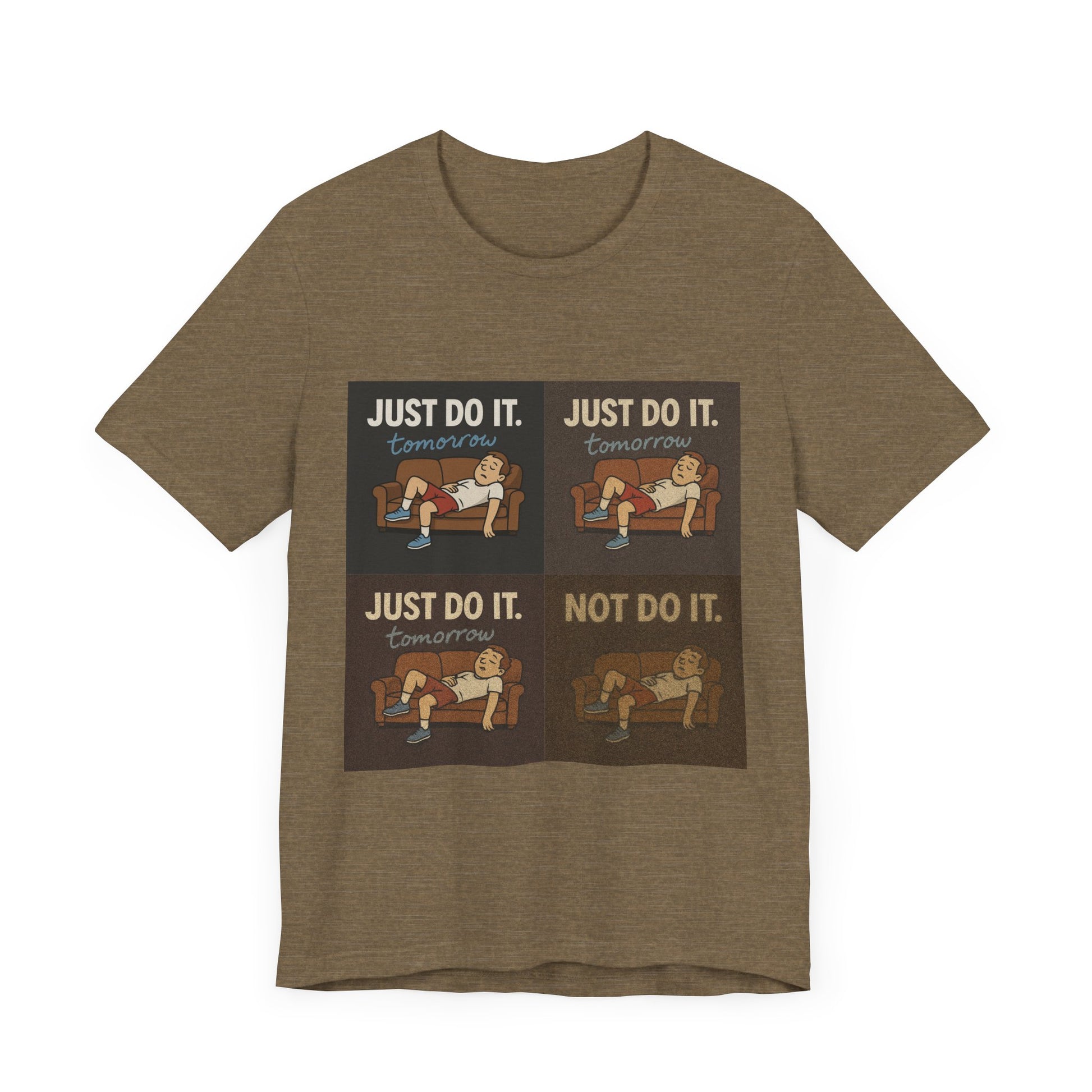 Mockup of the Just Do It… Tomorrow Meme Tee styled on a mannequin, designed for drip procrastination meme shirt lovers.