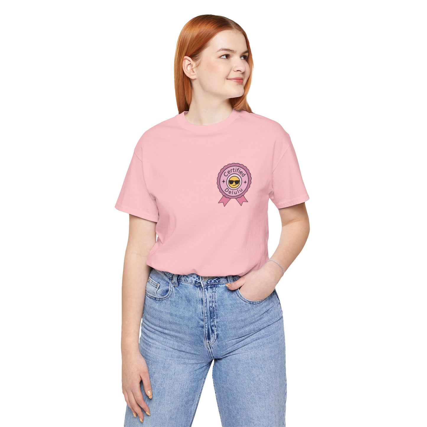 Chic Certified Delulu Badge Tee bridging dreams and reality; a must-have in every delulu badge shirt collection.