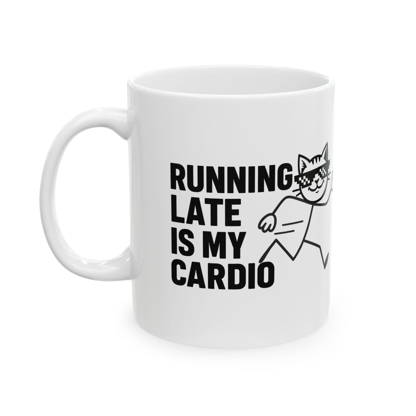 Ceramic build of Lateness Brew – The Official Mug of Delayed Greatness, an 11oz or 15oz funny coffee mug, microwave & dishwasher safe.