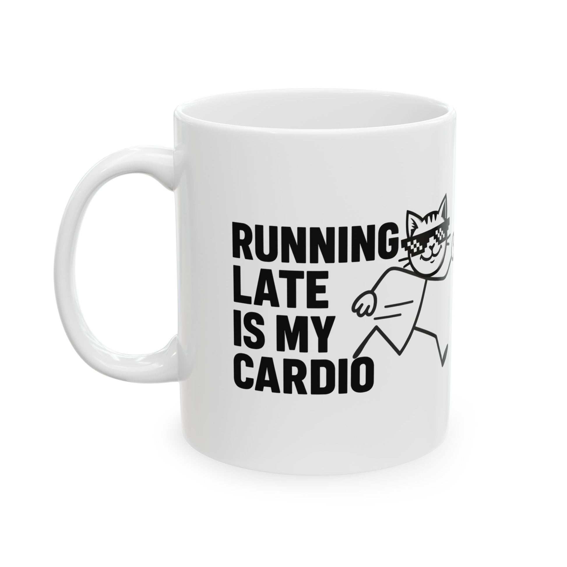 Ceramic build of Lateness Brew – The Official Mug of Delayed Greatness, an 11oz or 15oz funny coffee mug, microwave & dishwasher safe.