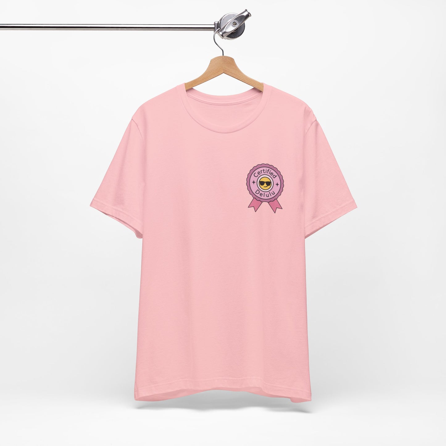 Certified Delulu Badge Unisex Tee, an easy choice for comfort and humor; your favorite delulu badge shirt on lazy days.