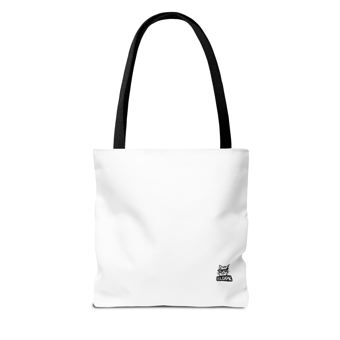 Fun shot of the 'Just Do It… Tomorrow' tote bag lounging with iced coffee.