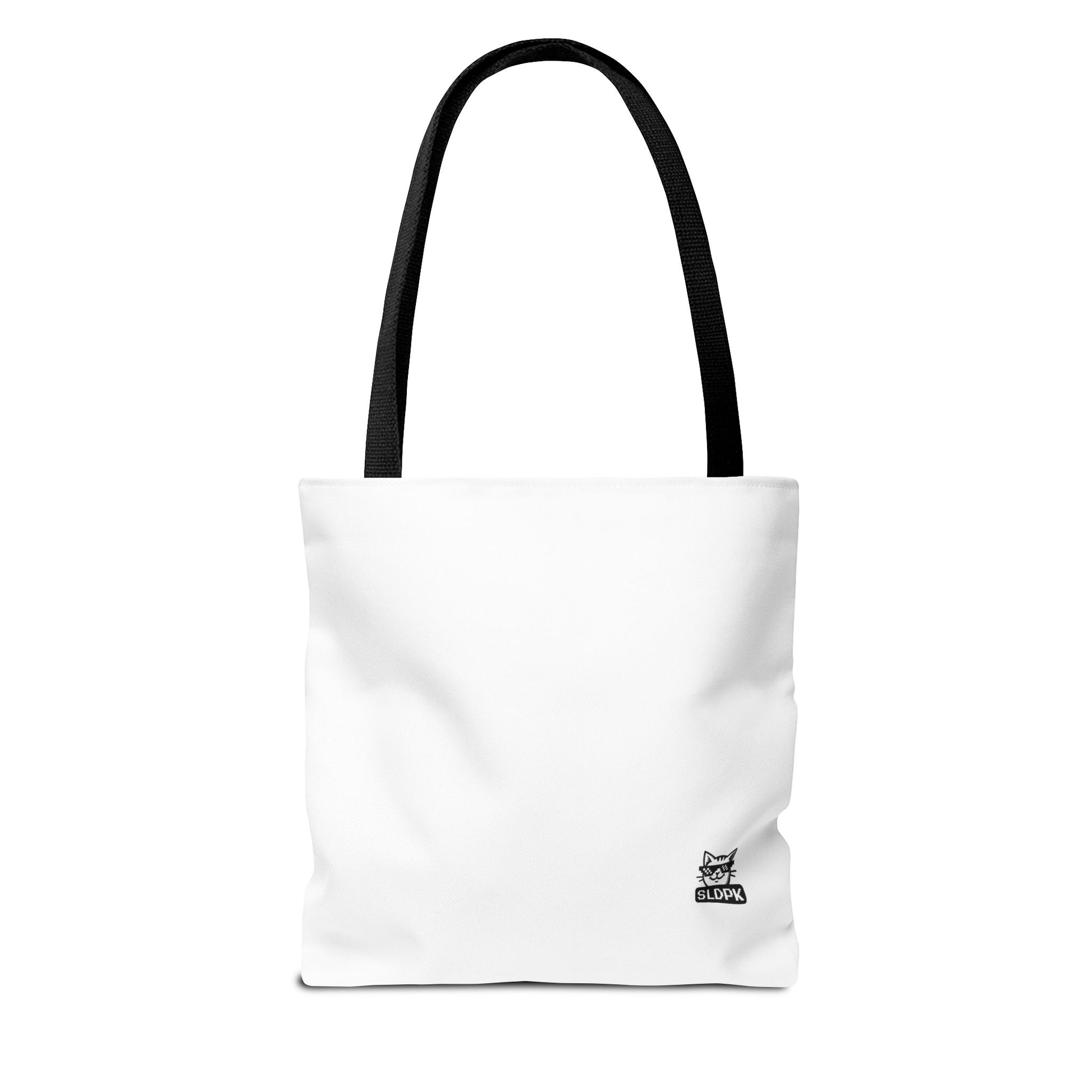 Fun shot of the 'Just Do It… Tomorrow' tote bag lounging with iced coffee.