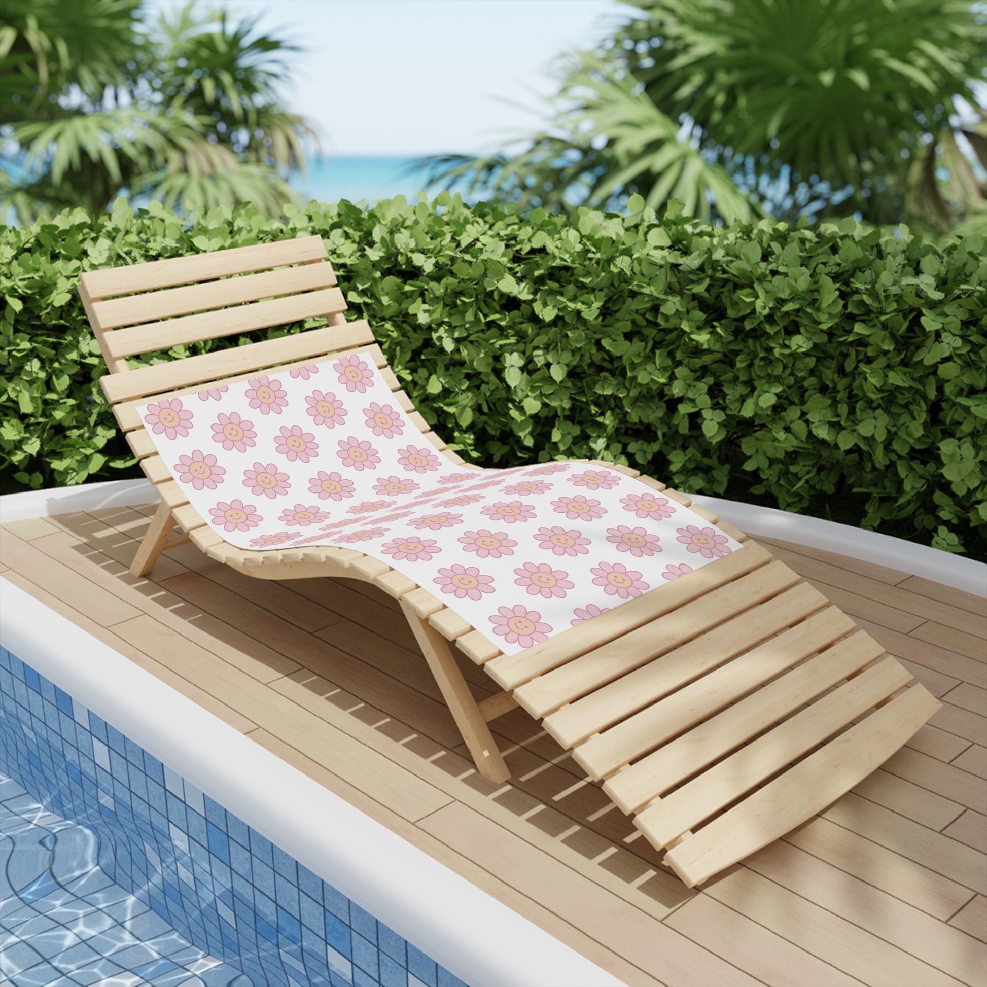 Person lounging with the Delulu Floral Beach Towel, enjoying a day of poolside plotting and sunshine, a must-have for every chaotic beach trip!