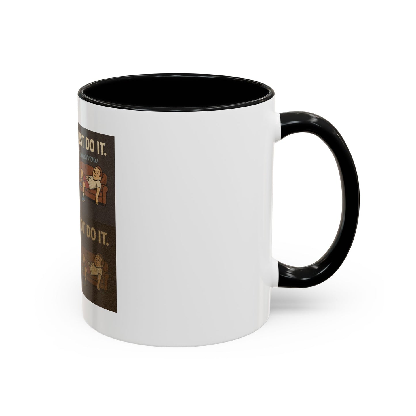 Vibrant colors of the 'Just Do It… Tomorrow' mug's interior, perfect for procrastination coffee enthusiasts.