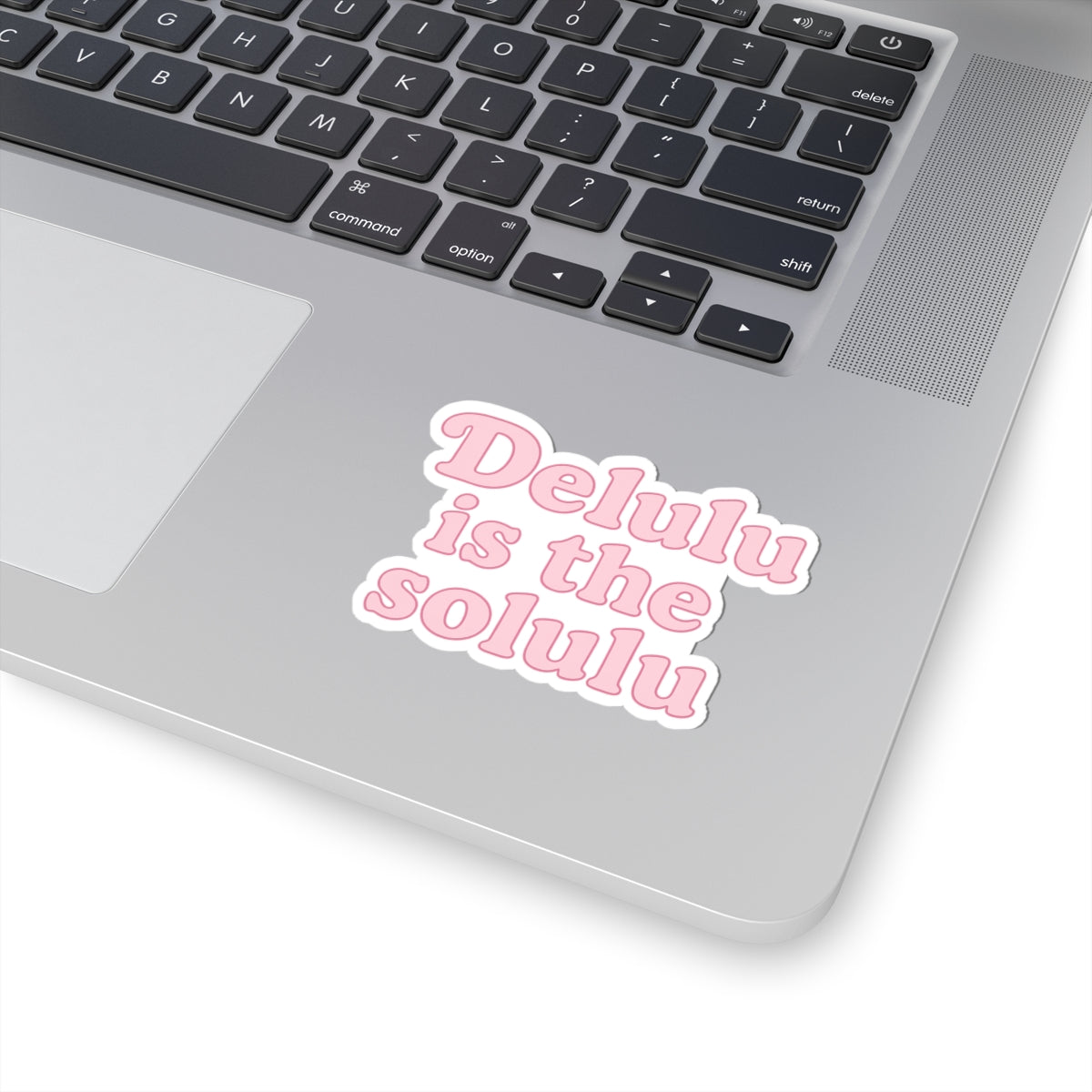 Display of Delulu is the Solulu Kiss-Cut Sticker among trendy sticker designs, adding a humorous touch to your emotional support items.