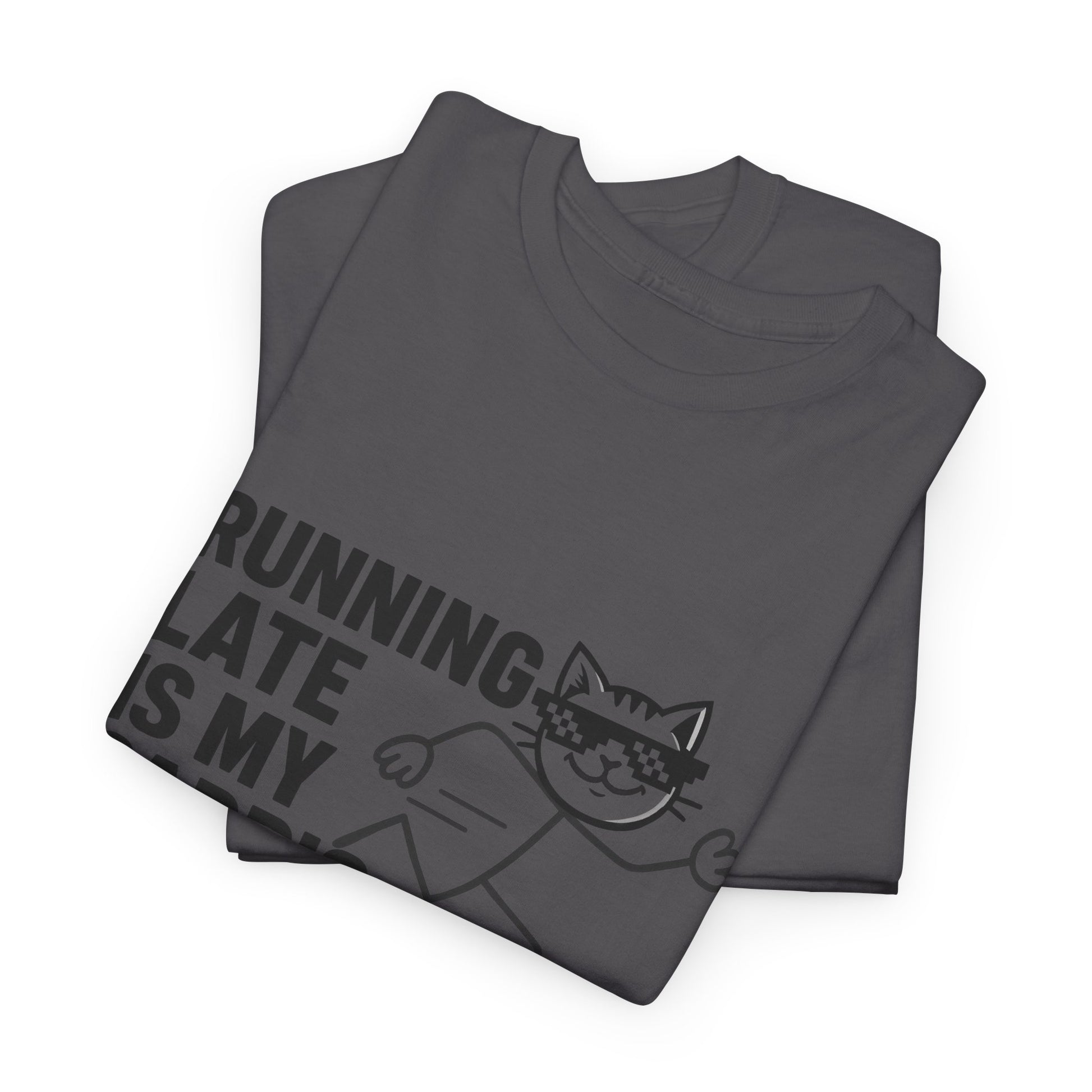 Laugh out loud with funny graphic t-shirts like the Running Late Club Tee, featuring imaginative cat artwork.
