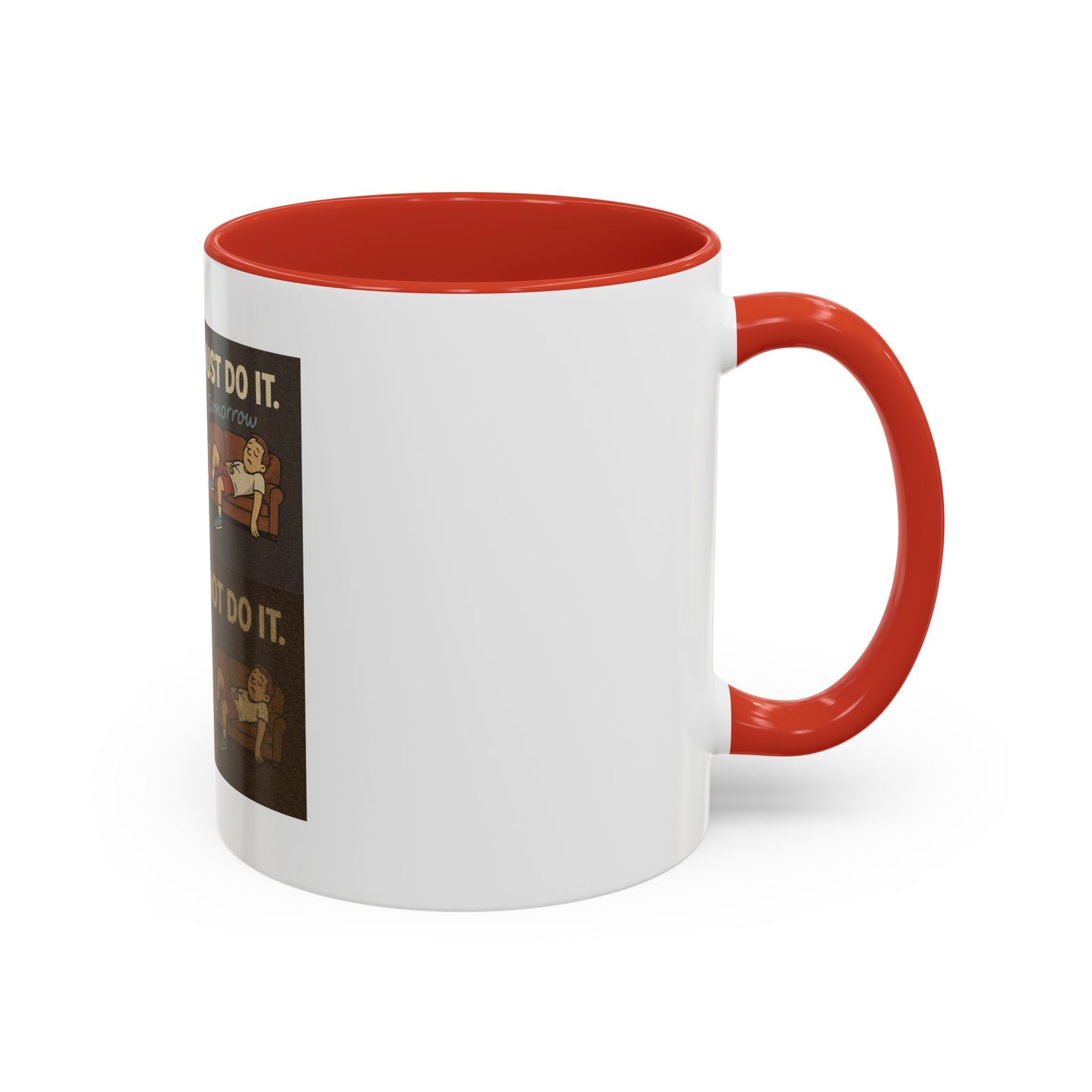The aesthetic design of the procrastination coffee mug: 'Just Do It… Tomorrow' for the stylish procrastinator.