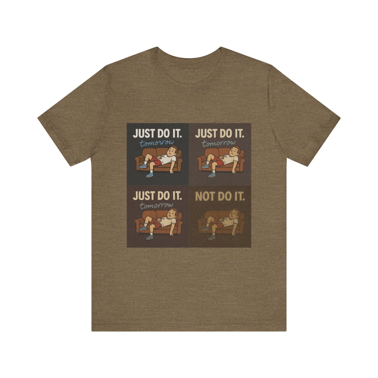 Close-up of the Just Do It… Tomorrow Meme Tee fabric, emphasizing the soft cotton and procrastination meme shirt style.