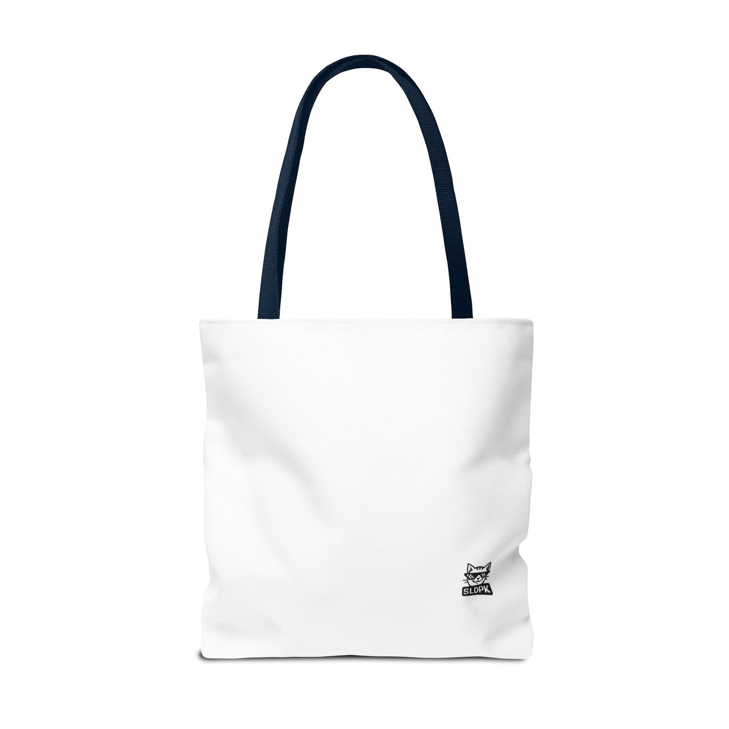 Detailed view of 'Just Do It… Tomorrow' tote bag featuring its reinforced black handles.