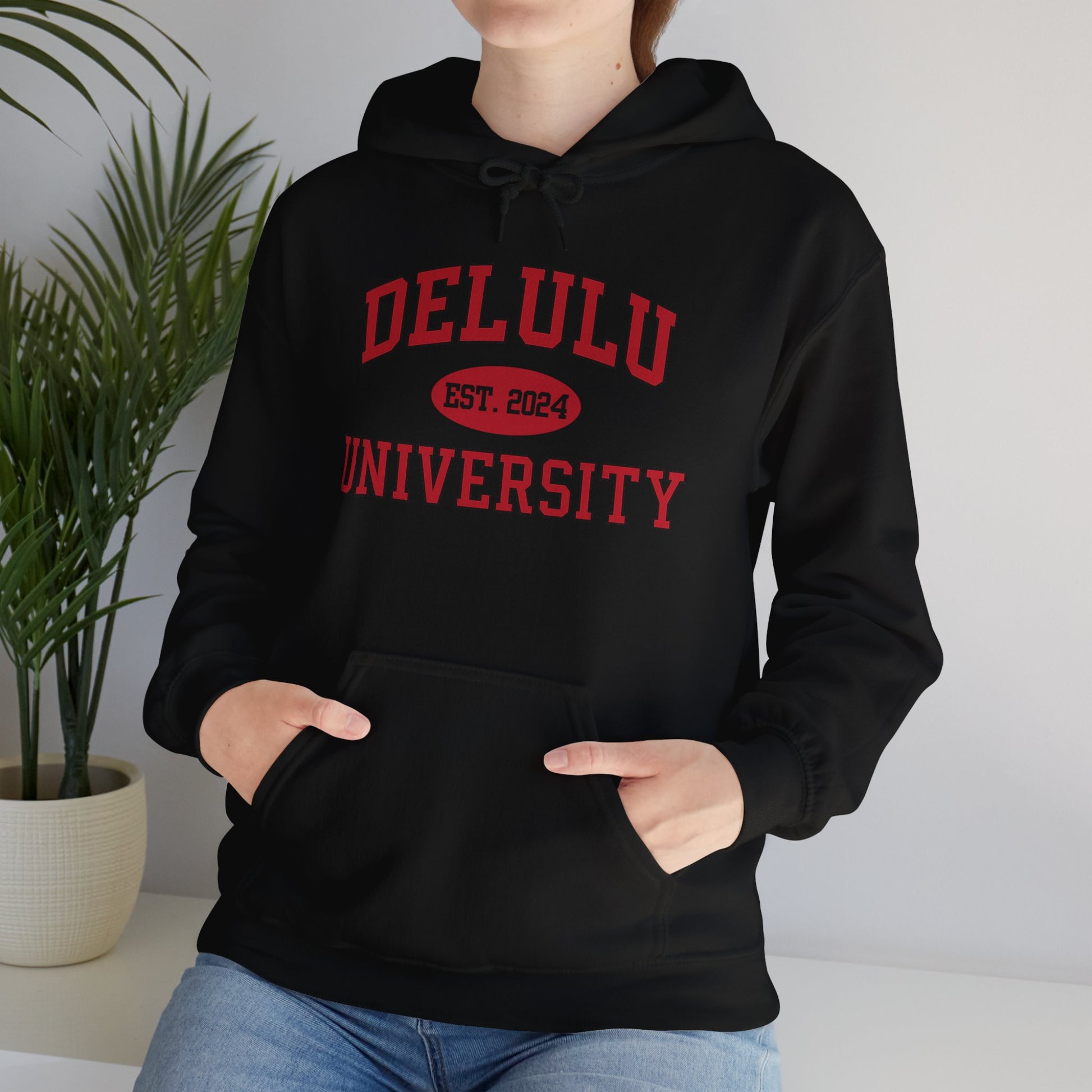 Delulu University Hoodie – Enroll in Chaos, Graduate in Vibes, a funny college hoodie that’s perfect for all your campus adventures.