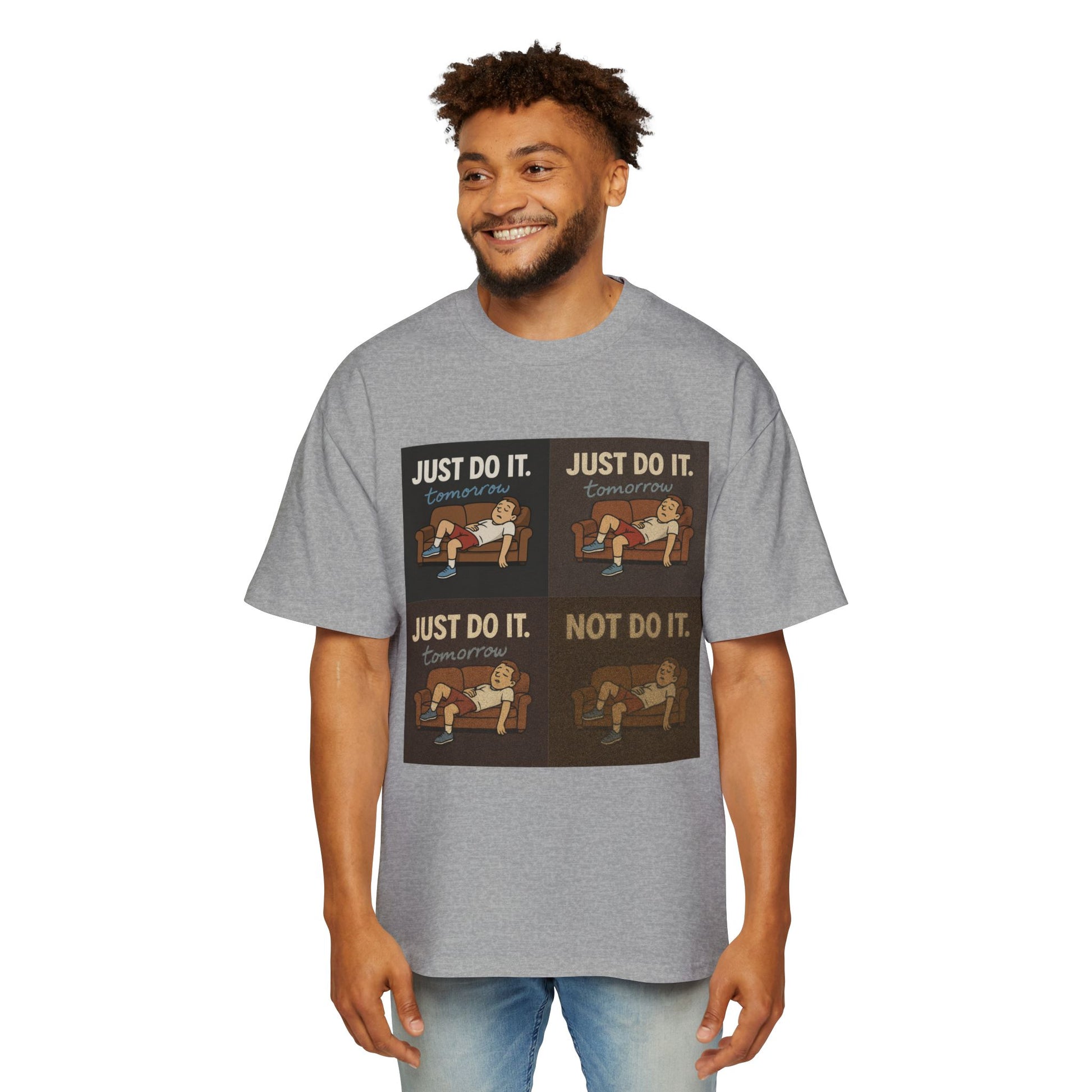 Just Do It… Tomorrow Meme Tee – For the Certified Couch Potato: Show off your love for comfy procrastination with this meme tee, ideal for couch naps and avoiding responsibilities!
